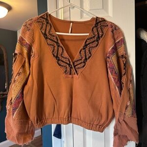 FREE PEOPLE Embroidered bell sleeve top, size S